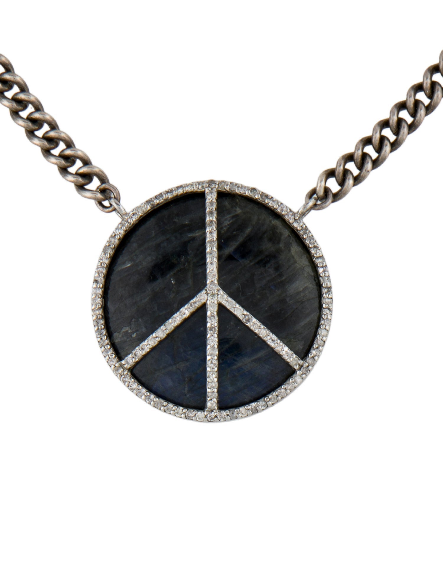 Sheryl Lowe 35.64ct Labradorite & Diamond Peace Sign Curb Chain Necklace